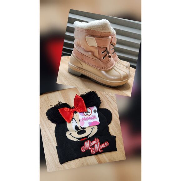 Cat & Jack Girls’ Winter Boots + Minnie Mouse Hat & Gloves – Size 11 - Picture 1 of 10